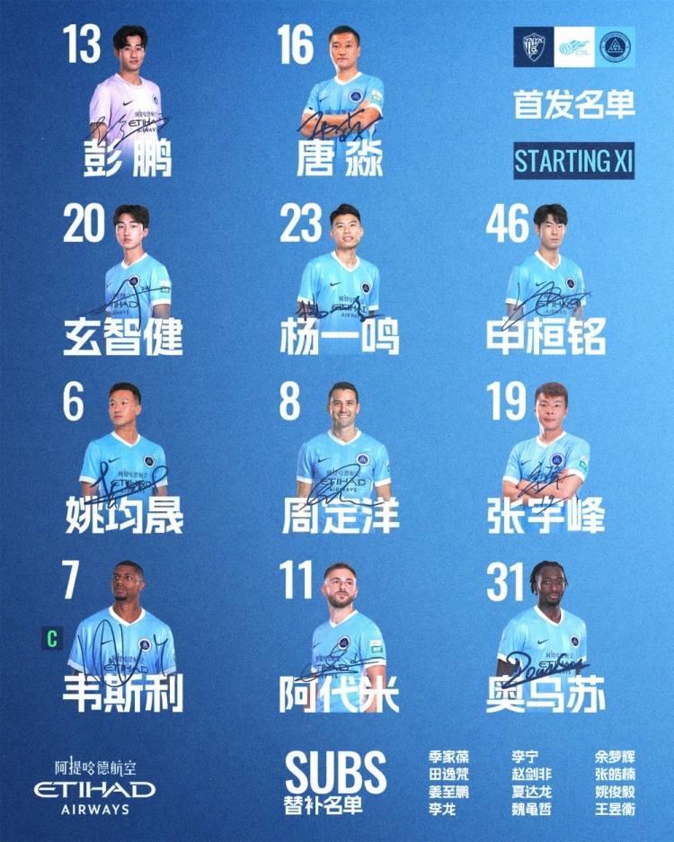 深圳新鹏城客战云南玉昆首发:韦斯利领衔三外援,姚均晟周定洋在列