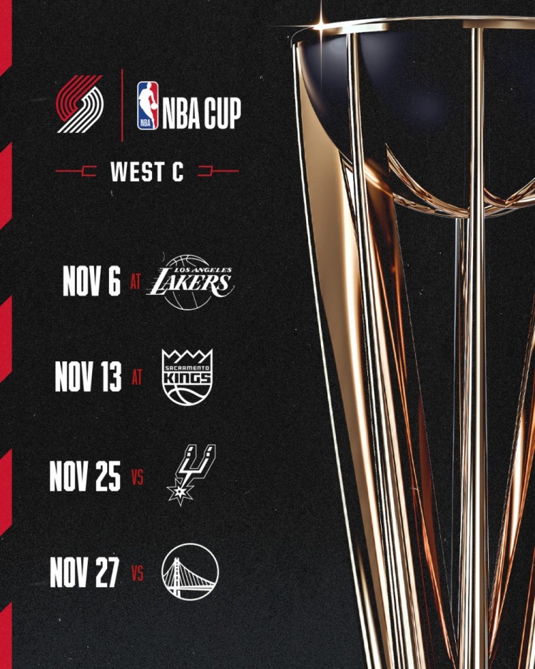 开拓者NBA杯赛程公布 十一月连战湖勇 开拓者NBA杯赛程公布 十一月连战湖勇